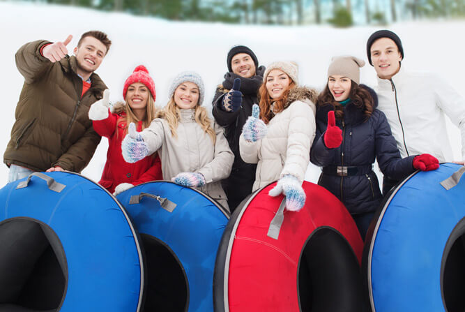 Group snow tubing